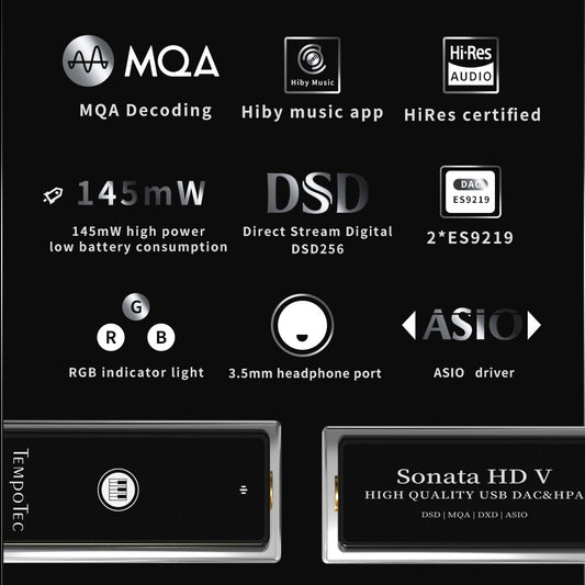 TempoTec Sonata HD V MQA TIDAL Headphone Amplifier 2* ES9219 USB Dongle Type C To 3.5MM DAC&amp;AMP DSD256 For Android&amp;iOS&amp;MacOS&amp;WIN