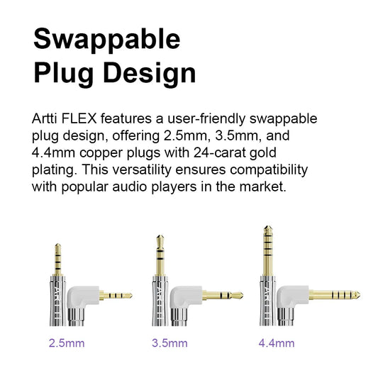 ARTTI FLEX A7 3in1 HIFI Earphone Upgrade Audio IEM MMCX Cable 2.5+3.5+4.4mm Detachable Plug with Silver Plated 0.78 2pin/MMCX