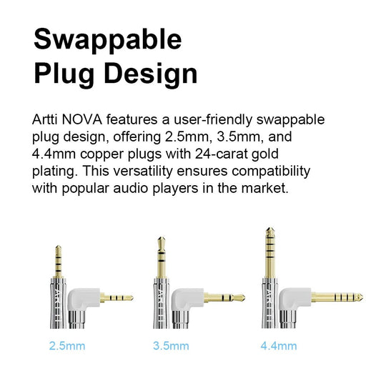 ARTTI NOVA A2 3in1 HIFI Earphone Upgrade Audio IEMs MMCX Cable 2.5+3.5+4.4mm Detachable Angle Plug QDC/MMCX/0.78 2pin Connector