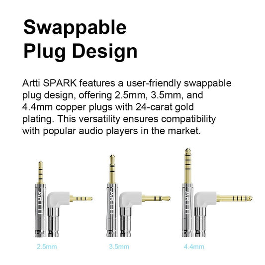 ARTTI SPARK A6 3in1 HIFI Earphone Upgrade Audio IEMs MMCX Cable QDC/MMCX/0.78 2pin Connector 2.5+3.5+4.4mm Detachable Angle Plug