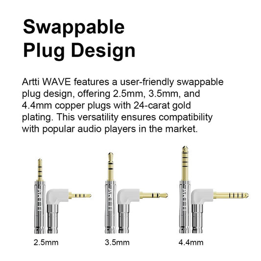 ARTTI WAVE A11 3in1 HIFI Earphone Upgrade Audio IEMs MMCX Cable 2.5+3.5+4.4mm Detachable Angle Plug QDC/MMCX/0.78 2pin Connector